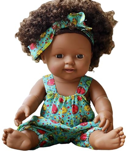 HoveeLuty Muñecas Negras de bebé, muñeca Realista afroamericana de 30 cm con Vestido, articulación móvil y Pelo Rizado, Suave, Lavable, de Piel Oscura, niños. Muñeca Realista Negra.