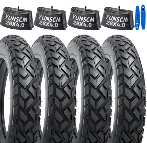 YunSCM 4PCS E-Bike 26 Zoll Reifen 26x4.0 Mäntel 102-559 und 4PCS 26 Zoll Schlauch AV32mm Electric Bike/Mountain Bike 26x4.0 Fahrradreifen und schlauche