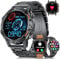 Smartwatch Herren für Android iOS mit Anruf Bluetooth Männer Smart Watch Runde 400 mAh Schwarz Edelstahl 1,39 Zoll,Schrittzähler, Kalorien,Herzfrequenz/Schlaf Monitor,3 Armbänder,100+ Sport Modus
