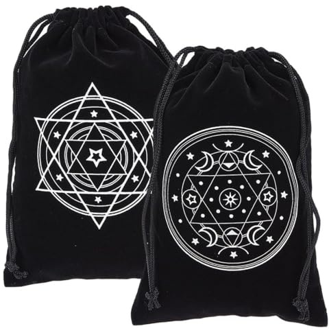 JYNXOR 2 Stücke Tarot Aufbewahrungstasche Dicker Samt Verpackungsbeutel 12 Konstellationssymbole Kordelzugbeutel Schutzkarte Brettspiel Stickerei Für Tarot Würfelkarten Schmuck 12x18cm(Schwarz)