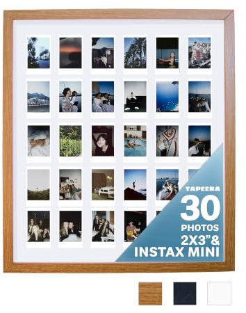 Tapeera Bilderrahmen Collage Wanddeko für Fujifilm Instax Mini, Fotocollage Mehrfach-Bilderrahmen für 2x3 Zoll Fotos (Holz, 30 Öffnungen)