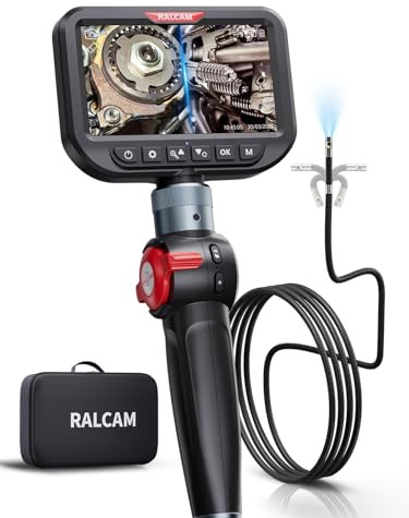 Ralcam Dual Lens Articulating Borescope, 6.5mm Slim Probe, 5 Endoscope Camera with Light, 5FT Semi-Rigid Cable, Two-Way Articulated Inspection Camera for Automotive Wall Pipe