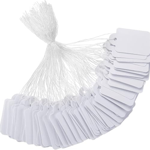 Preisschilder Anhänger, Preisetiketten, 25 x 45 mm, Weiß, 200 Stück | Preisschilder, Hängeetiketten Klein, Kraftpapier Preis Anhänger, mit Elastischer Schnur, für Kleidung Schmuck Display