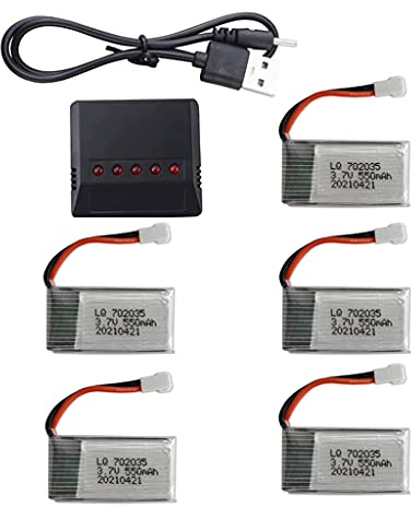 5 in 1 Battery Charger with 5pcs 3.7V 550mAh Lithium Polymer Li-Po Batteries & USB Charging Cable for SYMA Q11 H99W