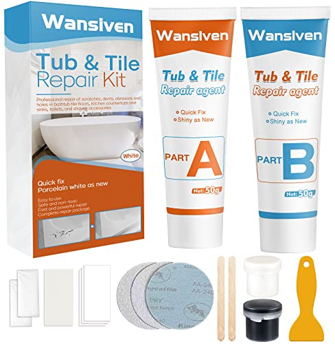 Wansiven Bathtub Repair Kit, Enamel Tub Tile and Shower Tray Repair Kit, Waterproof Bathtub and Sink Repair Kits and Crack Refinishing to Repair Scratches, Holes, Cracks