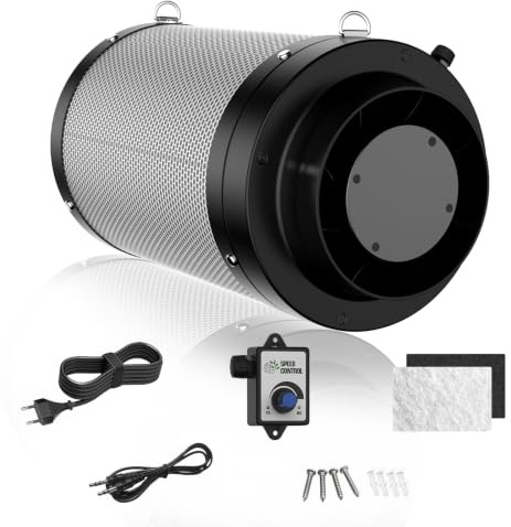 FanGoFast Komplettset 150 mm Rohrventilator EC-Motor 684 m³/h mit Aktivkohlefilter, Luftaustausch und Geruchskontrolle für Growzelt & Gewächshaus, Leistungsstark Energieeffizient