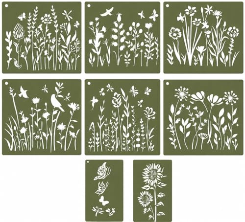 6Pcs Wildblumen Schablonen für Wandgestaltung Set, 37 x 28 & 18,5 x 28 cm | Wiederverwendbar Wildblumen Schablonen für DIY, Textil, Holz, Möbel & Wand-Deko