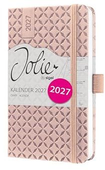 SIGEL Jolie Wochenkalender 2027 A6 perlenrosa Hardcover Terminplaner | 7J130, Mit Gummiband, Stiftschlaufe, Einstecktasche, 174 Seiten, vegan, Buchkalender, Taschenkalender