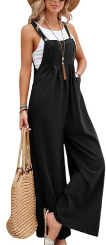 DURINM Salopette Femme Jambe Large Combinaison Pantalon Décontracté Avec Poches Ample Taille Réglables et Poches Salopette de Travail Ete Fluide chic Pantalon Large Grande Taille