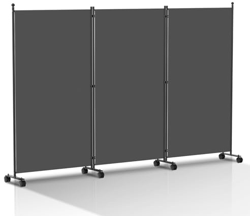 Paravent Raumteiler 263x181cm,Trennwand Freistehend Sichtschutz auf Rollen, Umkleide Sichtschutz Raumtrenner 3 Teilig für Büros, Balkon(Dunkelgrau)
