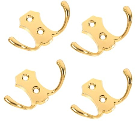 Amosfun Crochet Double en Alliage de Zinc Doré, Lot de 4, Crochets Muraux pour Vêtements, Usage le Salon, Chambre et Porte de Placard de Salle de Bain