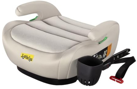 Jovikids OHHO+ Booster Car Seat, with ISOFIX, ECE R129 Approved, 125-150cm | i-Size, for 6 to 12 Years Group 3, Seat Belt Guide, Lightweight & Portable, Thick Cushion, Skin-safe Fabric - Beige