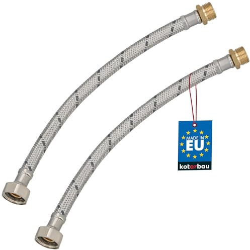 KOTARBAU® Flexschlauch 1/2 x 3/8, Wasserschlauch 30 cm, Panzerschlauch | 2er Set, Außengewinde x Innengewinde, Anschlussschlauch für Armatur, Schlauch Für Wasserhahn, Edelstahlummantelt