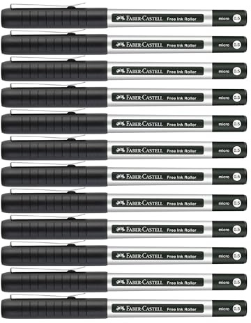 Faber-Castell - Tintenroller Free Ink Schwarz, 12 Stück | Dokumentenechter Rollerball mit 0,2 mm Spitze für besonders präzises Schreiben