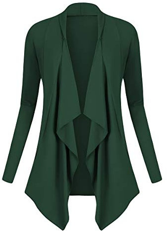 Urban GoCo Femmes Cardigan Drapé Ouverte Devant Manteau Manches Longues Ourlet Irrégulier Jaquette (XL, Vert foncé)