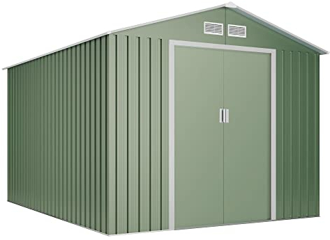 Gartenhaus Metall 7,86 m2 Light Green - 261x301x198 cm - Grün und Weiß - Doppelschiebetür - Geräteschuppen