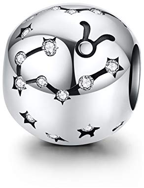 LaMenars Damen 12 Konstellationen Sternzeichen Stern Bead Charms 925 Sterling Silber Anhänger für Pandora, Chamilia & European Charm Armbänder & Halsketten (der Stier: 4.20-5.20)
