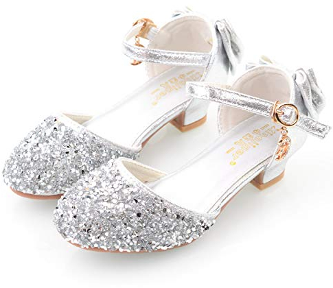 YOSICIL Scarpe con Tacco Ragazza Sandali Flamenco Scarpe da Principessa Eleganti Festa Ballo da Sala Tango Bowknot Scarpe da Sposa Feste Halloween Festa di Natale,argento1,34EU