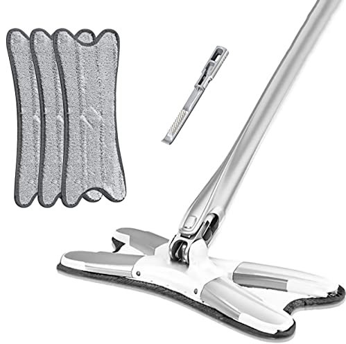 X-Type - Fregona plana para piso con 3 piezas de microfibra trapo de repuesto para manos libres de lavado plano, extrusión manual para el hogar (plateada)