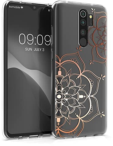 kwmobile Hülle kompatibel mit Xiaomi Redmi Note 8 Pro - Handyhülle Silikon Case - Blumen Zwillinge Rosegold Transparent