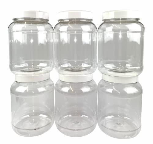 Truenova- Set of 6 x Round 2.25L Plastic Storage Jars Kitchen/Garage Organisation & Large White Flat Lids