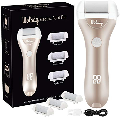 Râpe à Pieds Electrique Rappe Pieds Pédicure Wolady Râpeuse Pieds Anti-Callosité Outils de Pédicure Lime Professionnels Rape Electrique Rechargeable 1200MAH Batterie 2 Vitesses 3 Têtes Rouleaux