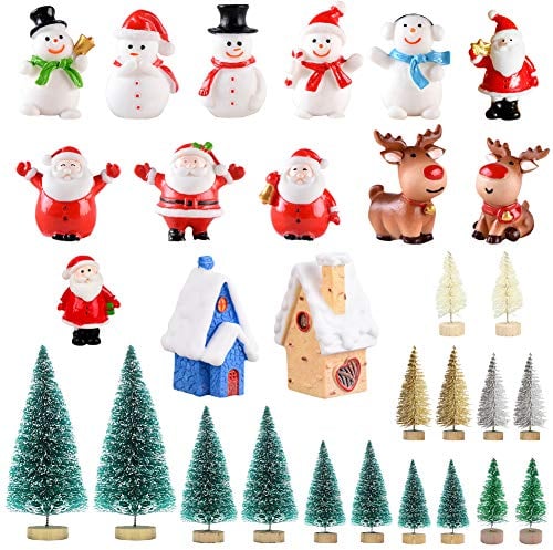 Feelava Weihnachten Miniatur Ornament Kits Mini Xmas Style Figuren Weihnachtsmann Weihnachtsbaum niedlichen Cartoon Xmas Decor für Home Garden Party Decor Desktop Dekoration