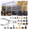 Wuudi 480 sets 3 Größen Leder Nieten Doppelkappe Niet Metall Ohrstecker mit 4 Werkzeuge Zange Setzer für DIY Lederhandwerk kleidung Reparieren Dekoration,4 Farben