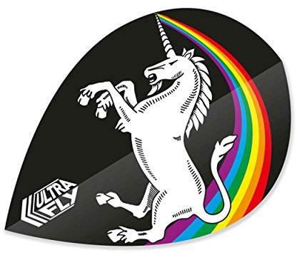 Unicorn UltraFly Dart Flights | Rainbow Design | Black Background | Ultra Durable 100 Micron Polyester PET | Xtra Shape