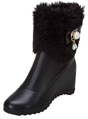 Scarpe Donna Moda Cotone Caldo Stivali Corti Casual Bowknot Single (40,Nero)