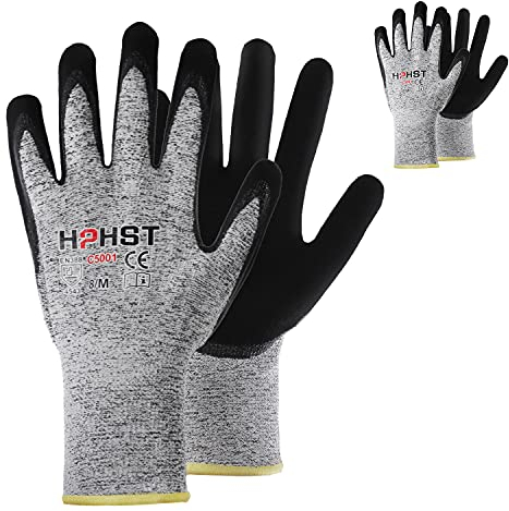 HPHST Schnittschutz Handschuhe Handschutz für Schneiden Arbeitshandschuhe Level 5 Gartenhandschuhe Herren Damen Schnittfeste Handschuhe für Küchen Gartenbau Baustelle Grau 2 Paare Größe:9 / L