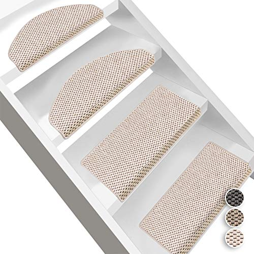 Floordirekt Stufenmatten Kalkutta | Halbrund oder Eckig | Sisaloptik | Treppenmatten in 3 Farben | Luxeriös & strapazierfähig | Stufenteppich für Innen (Beige, Halbrund 65 x 23,5 cm)