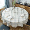 Runde Quaste Plaid Tischdecke, Heavy Weight Baumwolle Leinen Stoff Tischdecke für Küche, Essen, Tischdekoration, Weiß & Grau, 200 cm Rund