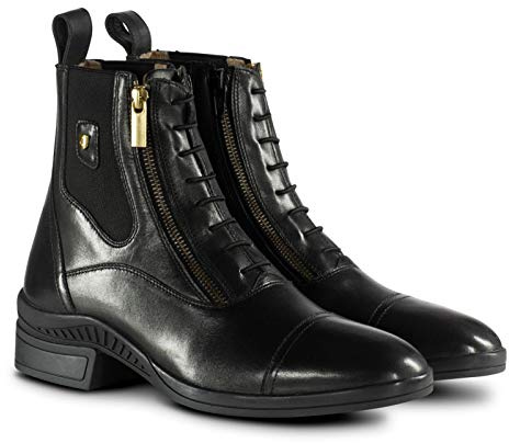 HORZE Highgate Women's Equestrian Leather Paddock Boots with Grippy Soles - Black - 7.5
