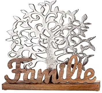 GILDE Deko Figur Dekoobjekt - Symbol - Lebensbaum Familie - Dekoration Innenbereich - Geschenke Frauen - Höhe 41 cm, Silberfarben