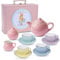 Jewelkeeper - Juego de té para niños, Servicio de té Juguete de Porcelana, vajilla Infantil de 13 Piezas - Diseño de Lunares Pasteles