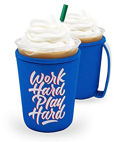 GoCuff Wiederverwendbare Heiß- und Eiskaffeetasse Isolierhülle mit Griff für Getränke und Neopren-Halterung für Starbucks, McCafe, Dunkin Donuts, mehr (klein, mittel) (hart spielen hart)