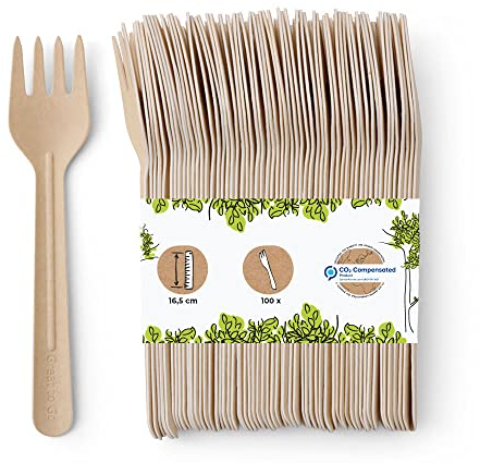BIOZOYG Papiergabel 16,5 cm braun I Catering Zubehör Party Gabeln aus Papier formstabil umweltfreundlich und kunststofffrei I Imbiss Gabel biologisch abbaubar I Partygabeln 100er Pack
