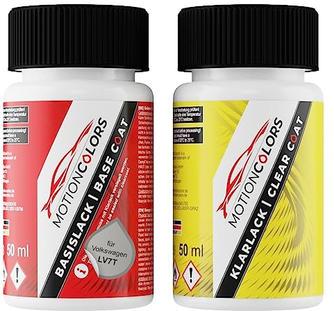 MOTIONCOLORS Zermatt Silber Metallic LV7T für Volkswagen/VW Autolack Lackstift Set Basislack und Klarlack je 50ml