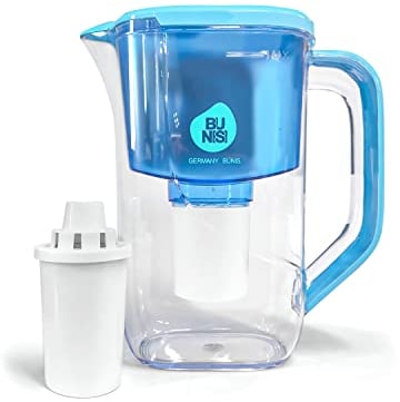 ELEGANT Plastic Fridge Water Filter Jug 2.5L Blue Pitcher with 2 Compatible Filtration Cartridge