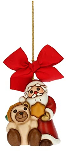 THUN - Addobbo Natalizio Babbo Natale con Teddy Maxi - Ceramica - Linea Natale - Living, Arredare la Casa - 6,2x5,5x7,5 cm h