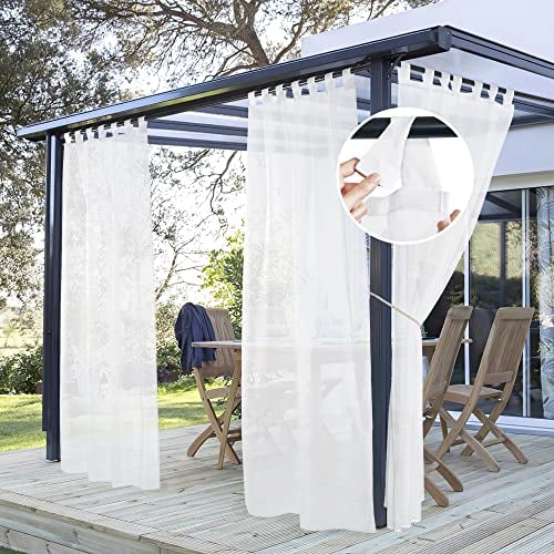 PONY DANCE Rideau Voilage Blanc - Lot de 2 Voilages Transparent Décoration de Fenêtre Salon Moderne Voile à Pattes pour Chambre Maison Intérieurs Draperies, L 137 x H 213 cm, 2 Panneaux