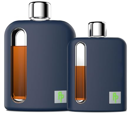 Ragproper Modern Glass Hip Flask for Men | Cork & Silicone Lid Liners | Firm Grip | Curved Edges | Durable Silicone Covered Flask for Whiskey | Liquor | Sprits | 100ml Single+ 240ml Double | Blue