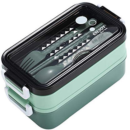 Tubayia Bento Box Lunchbox Stapelbar Brotdose Snack Verpackung für Büro Student Camping Picknick (Grün)