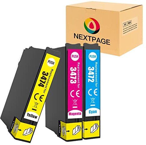 Nextpage 34XL Farbe Tintenpatronen Ersatz für Epson 34XL Druckerpatronen Kompatibel für Epson Workforce Pro WF-3720DWF WF-3725DWF WF-3720 WF-3725 WF3720 WF3725 Drucker (1 Cyan,1 Magenta,1 Gelb)