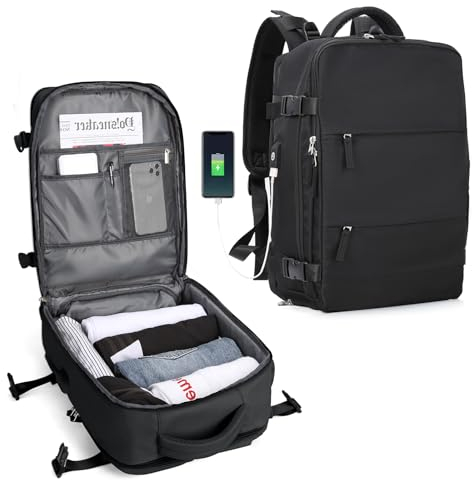 SZLX Großer Reiserucksack Damen, Handgepäck Rucksack,Wanderrucksack Wasserdichter Outdoor-Sportrucksack Lässiger Tagesrucksack Schultasche Fit 14 Zoll Laptop mit Schuhfach und Laptopfach,Rosa