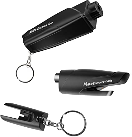 Honsheng Car Emergency Window Glass Breaker and Seatbelt Cutter Rescue Me Safety Hammer Keychain Vehicle Car Escape Rescue Punch Tool Window Breaker for Underwater and Land (Black)