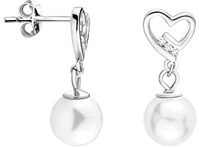 SOFIA MILANI - Damen Ohrringe 925 Silber - mit Zirkonia Steinen - Herz Perlen Ohrhänger - E1600