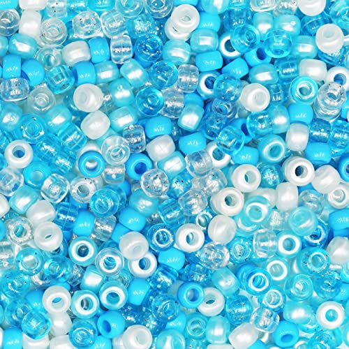 VOOMOLOVE 1,000 Pcs Blue Mix Pony Beads, Bracelet Beads, Beads for Hair Braids, Beads for Crafts, Plastic Beads, Hair Beads for Braids 6 x 9 mm (Blue Mix)