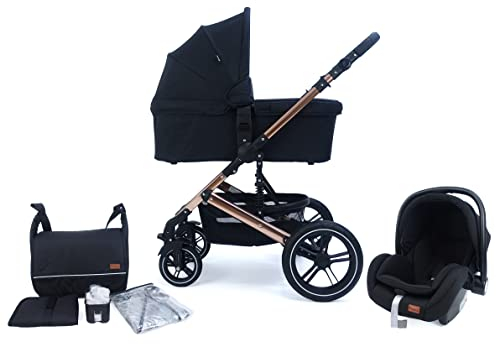 Pixini Kinderwagen Aloha 3in1 Set mit Tragewanne (gold poliert/schwarz)